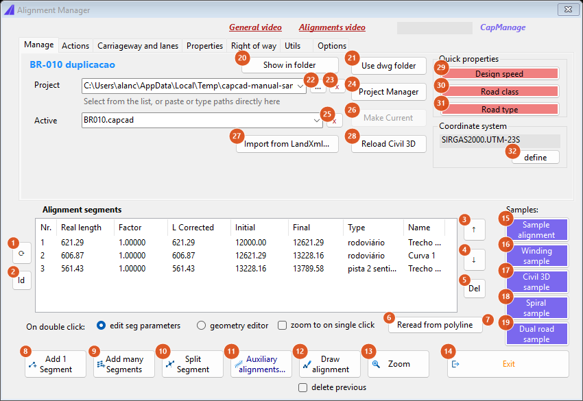 Alignment Manager, Manage tab