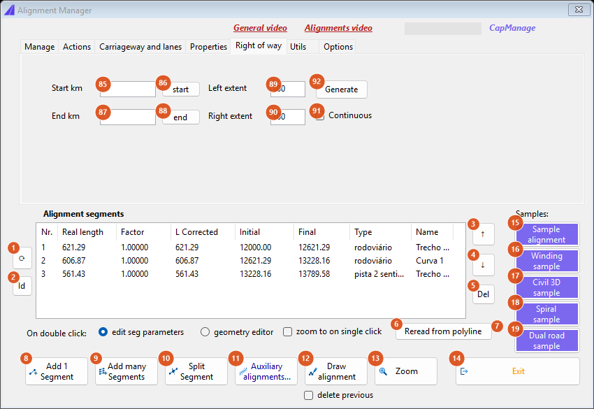 Alignment Manager, Right of way tab
