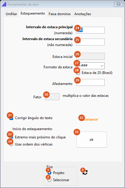 Ferramentas de eixo, aba Estaqueamento