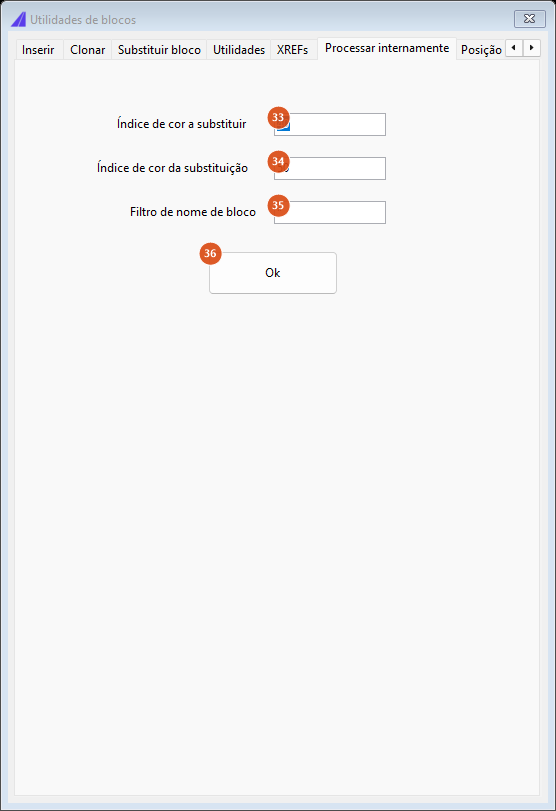 Utilidades de blocos, aba Processar internamente