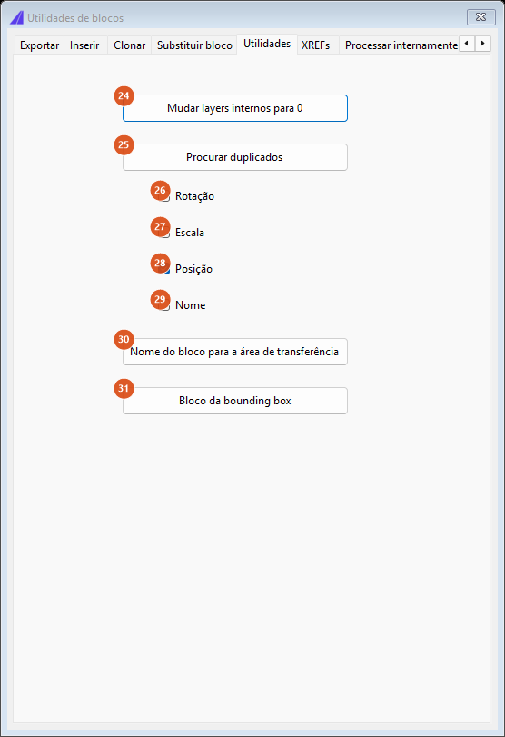 Utilidades de blocos, aba Utilidades