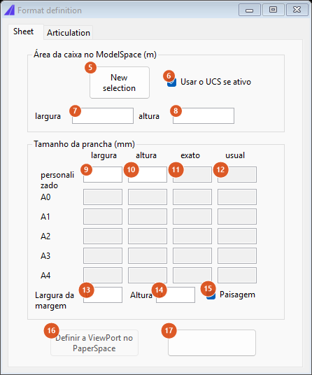 Definição de formato, aba Sheet