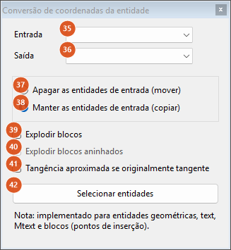 Conversão de coordenadas da entidade