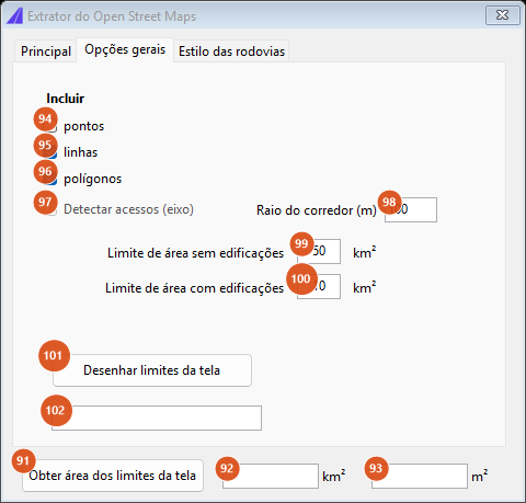 Extrator do OSM, aba Opções gerais