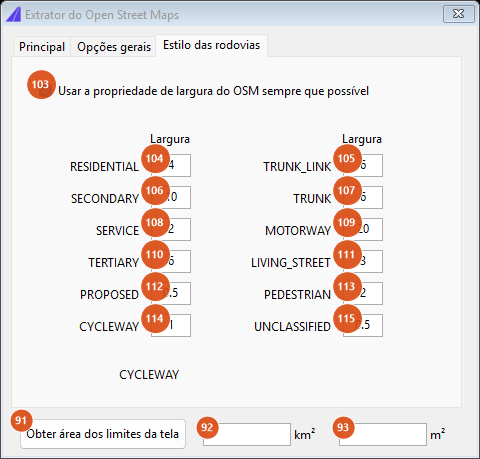 Extrator do OSM, aba Estilo das rodovias