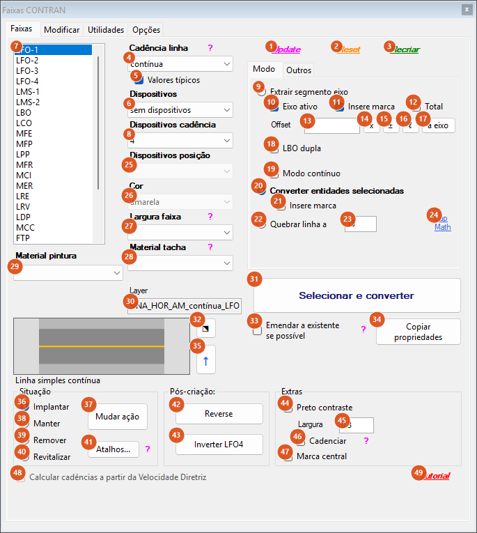 Marking strip form, Faixas tab with the input mode