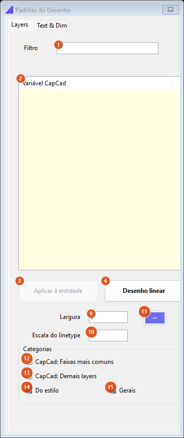 Padrões do Desenho, modo estreito
