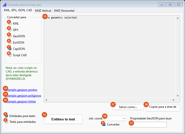 Entidade para formato geo — KML, GPX, JSON, CAD