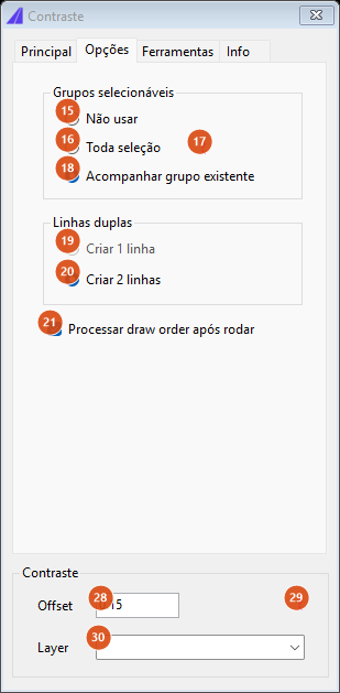 Contraste, aba Opções