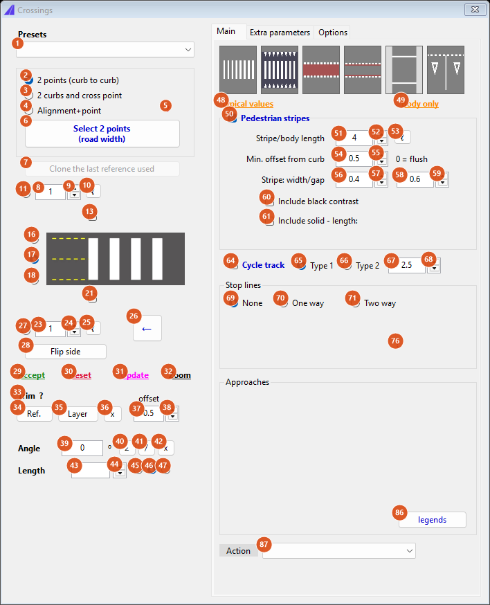 Crossings, Main tab, default state