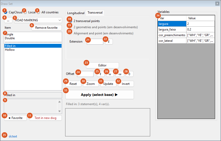 Draw Set, Transversal tab