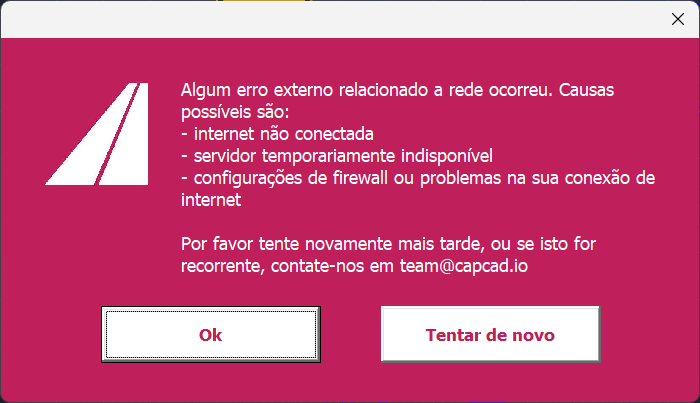 Mensagem de falta de acesso à internet