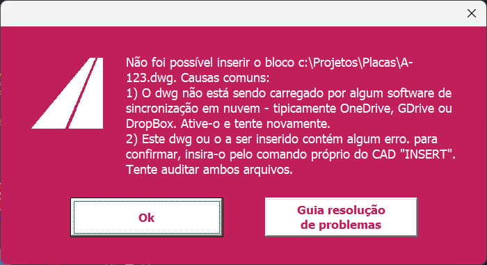 Mensagem de inserção incompleta