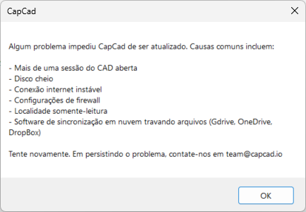 Mensagem de problema na atualização