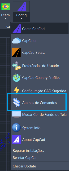 Comando de ativação dos atalhos
