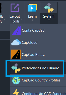 Caminho para resetar opções