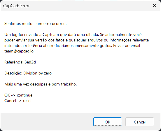 Mensagem de erro reportado