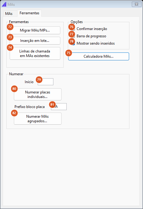 Formulário MAs, aba Ferramentas