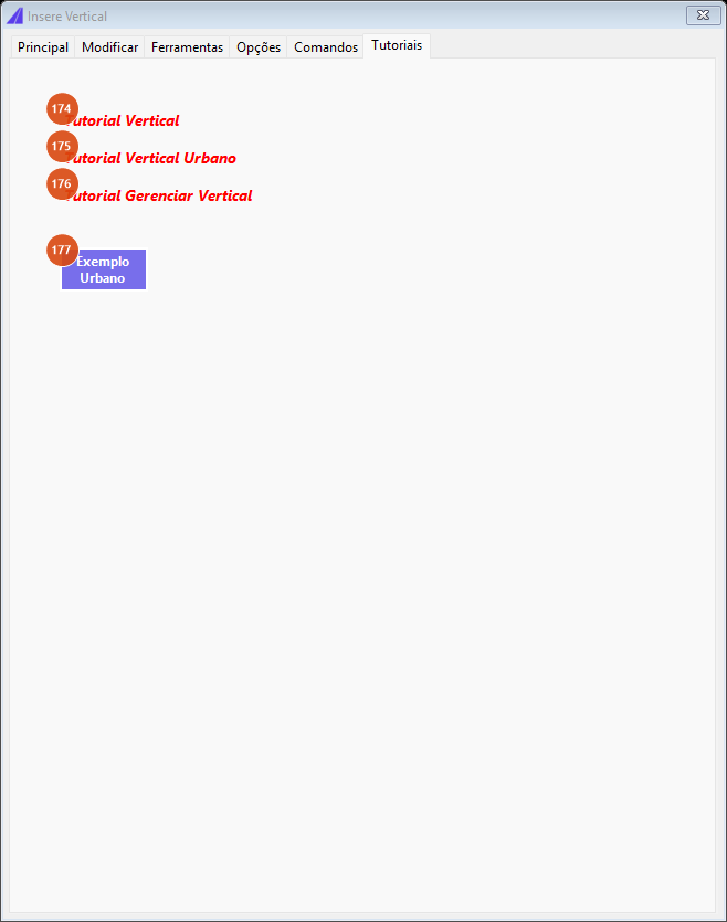 Insere Vertical, aba Tutoriais