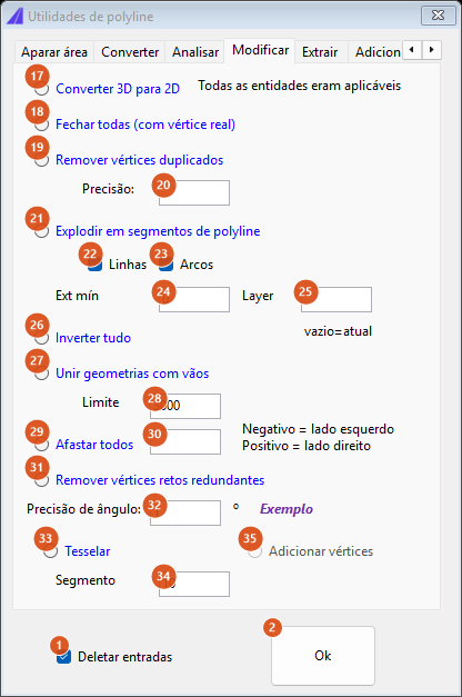 Utilidades de curva, aba Modificar